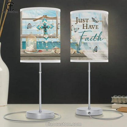 Just Have Faith Deep Ocean Cross Table Lamp For Bedroom - Bible Verse Table Lamp - Religious Room Decor