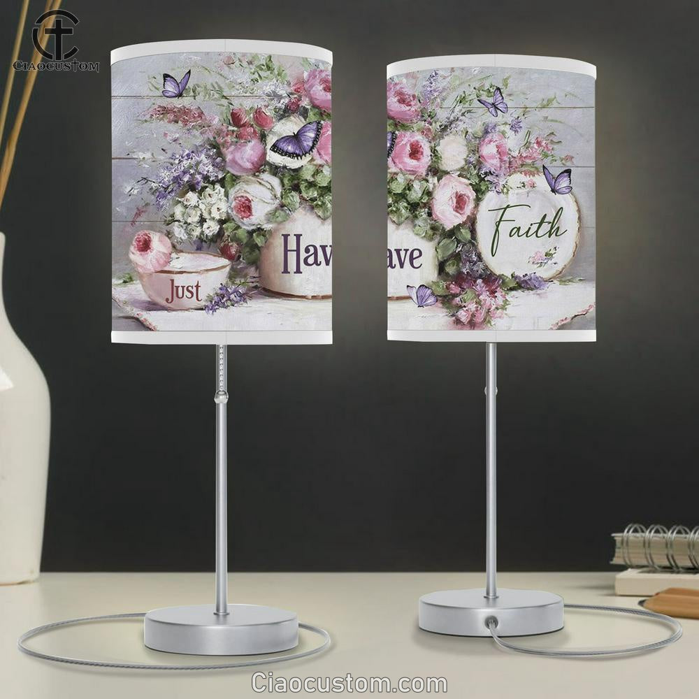 Just Have Faith Flower Garden Purple Butterfly Large Table Lamp - Christian Table Lamp Prints - Religious Table Lamp Art