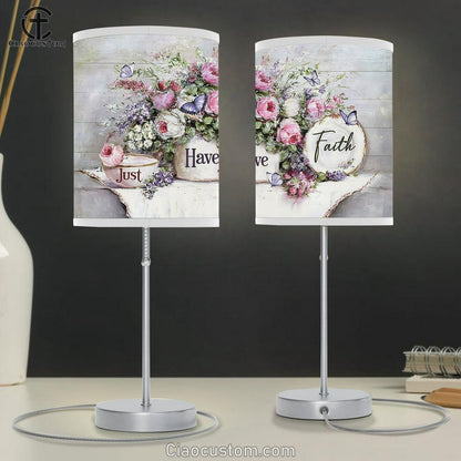 Just Have Faith Flower Purple Butterfly Table Lamp Art - Christian Lamp Art Decor - Bible Verse Table Lamp