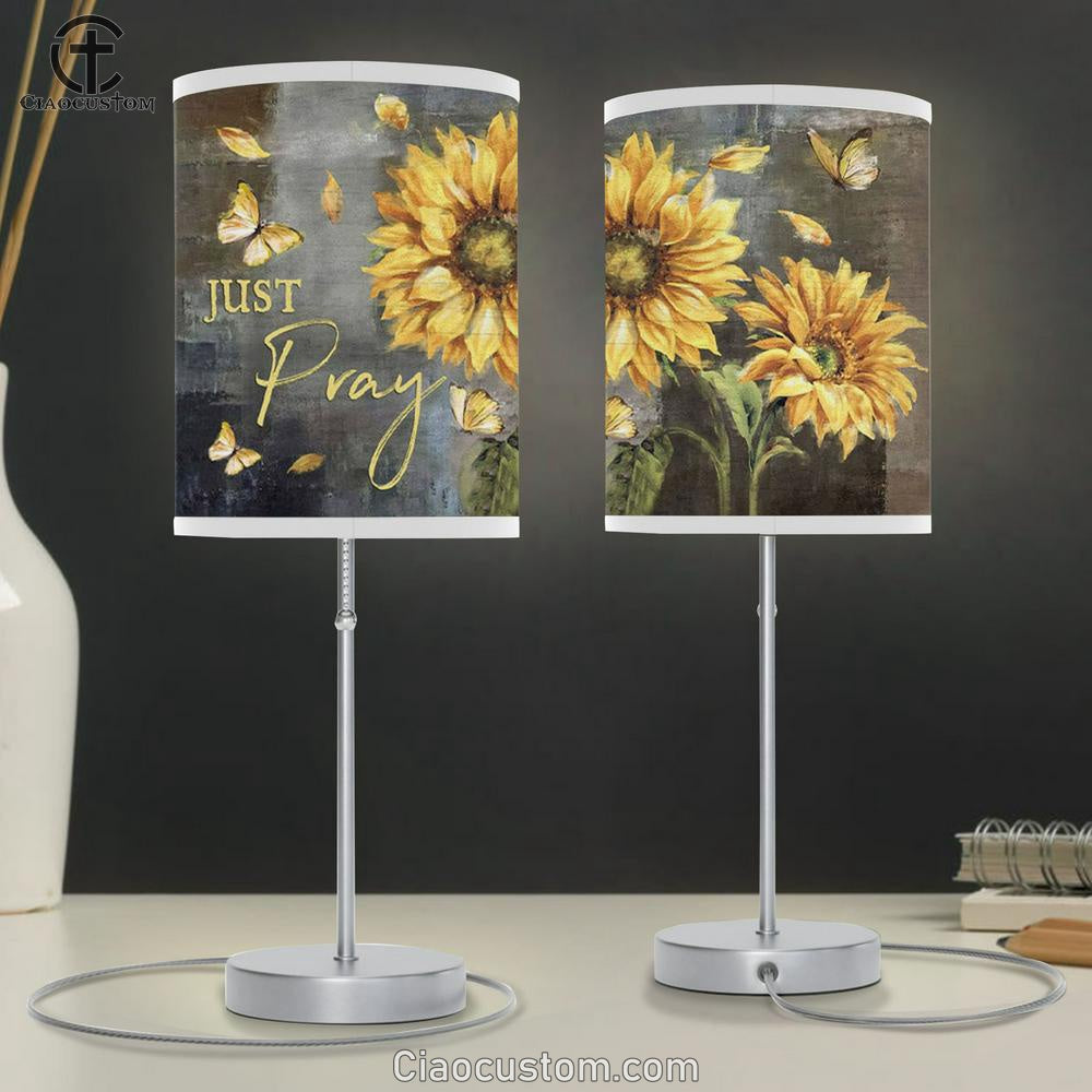 Just Pray Sunflower Butterfly Christian Table Lamp For Bedroom - Christian Room Decor