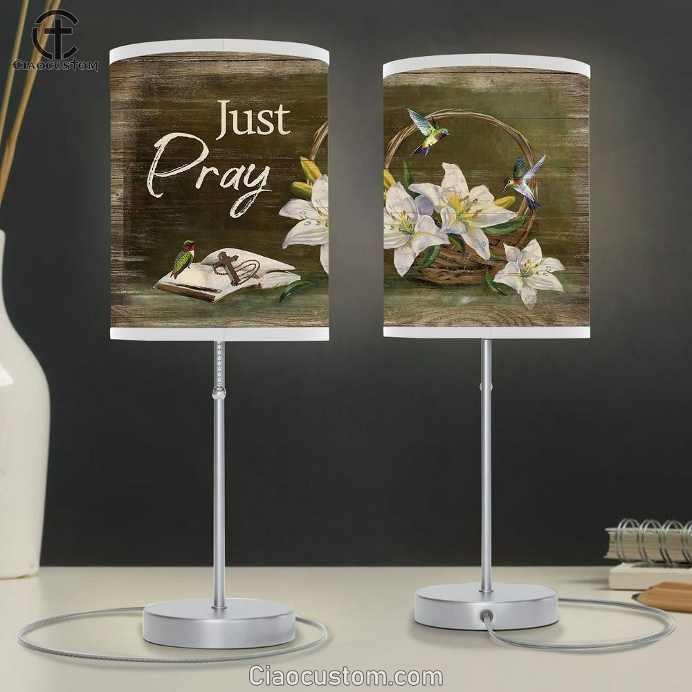 Just Pray White Lily Bible Hummingbirds Table Lamp Art - Bible Verse Lamp Art - Room Decor Christian