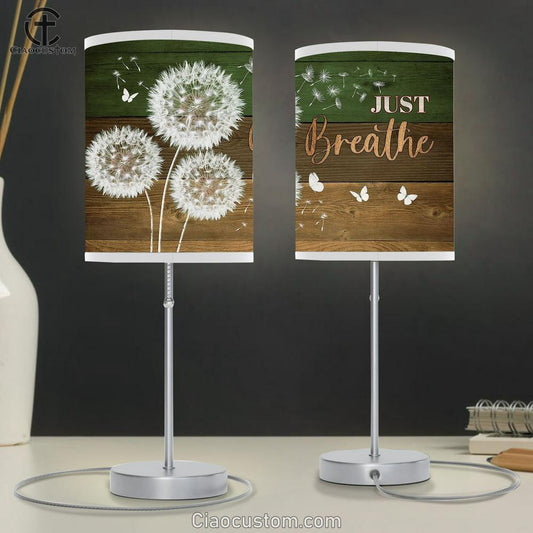 Just breathe Dandelion White butterfly Table Lamp For Bedroom - Bible Verse Table Lamp - Religious Room Decor