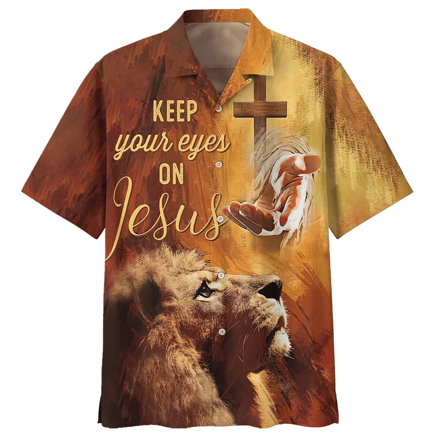 Keep Our Eyes On Jesus Hawaiian Shirt For Men - Hand Of Jesus Lion Hawaiian Shirts - Christian Hawaiian Shirt
