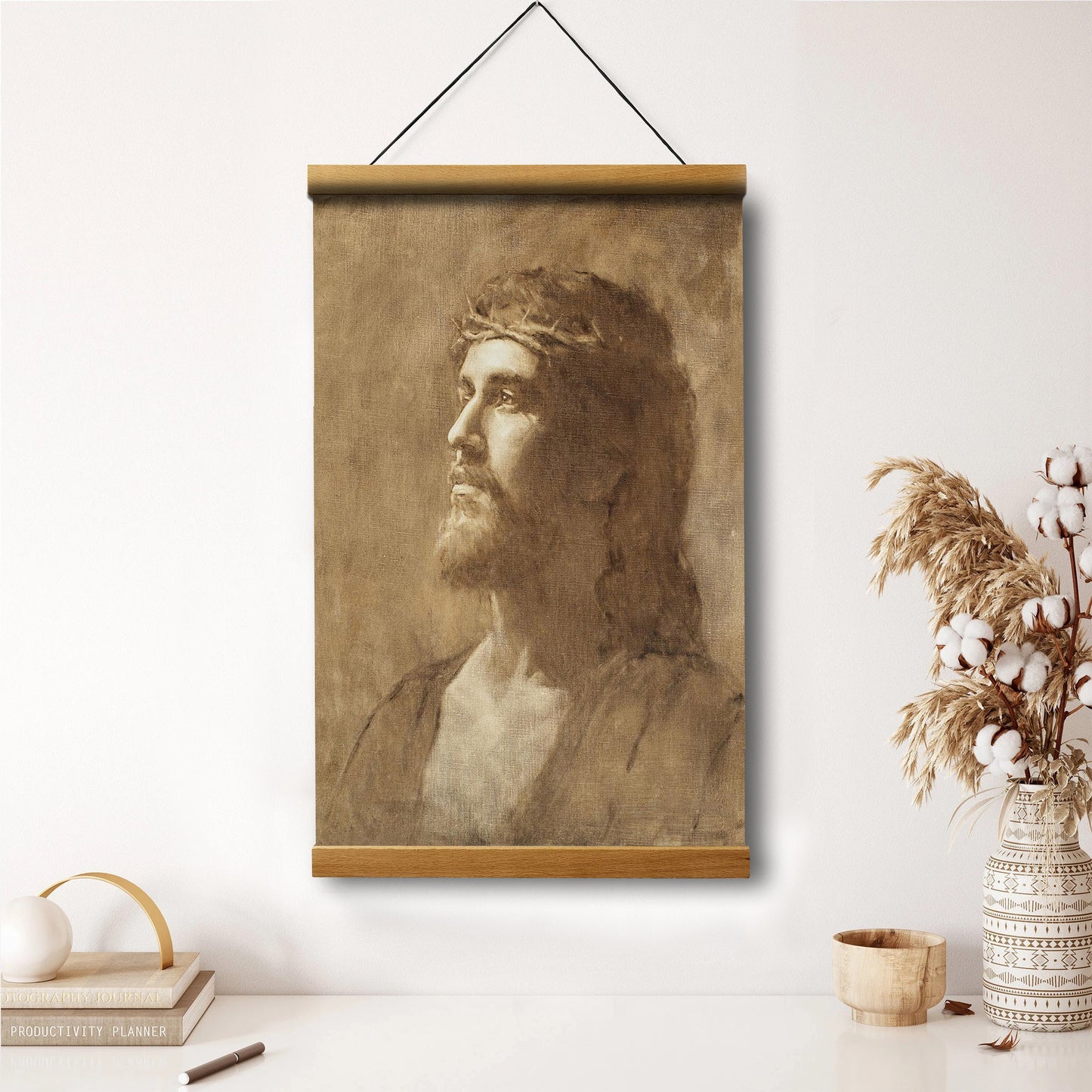King Of Kings Hanging Canvas Wall Art - Jesus Picture - Jesus Portrait Canvas - Religious Canvas