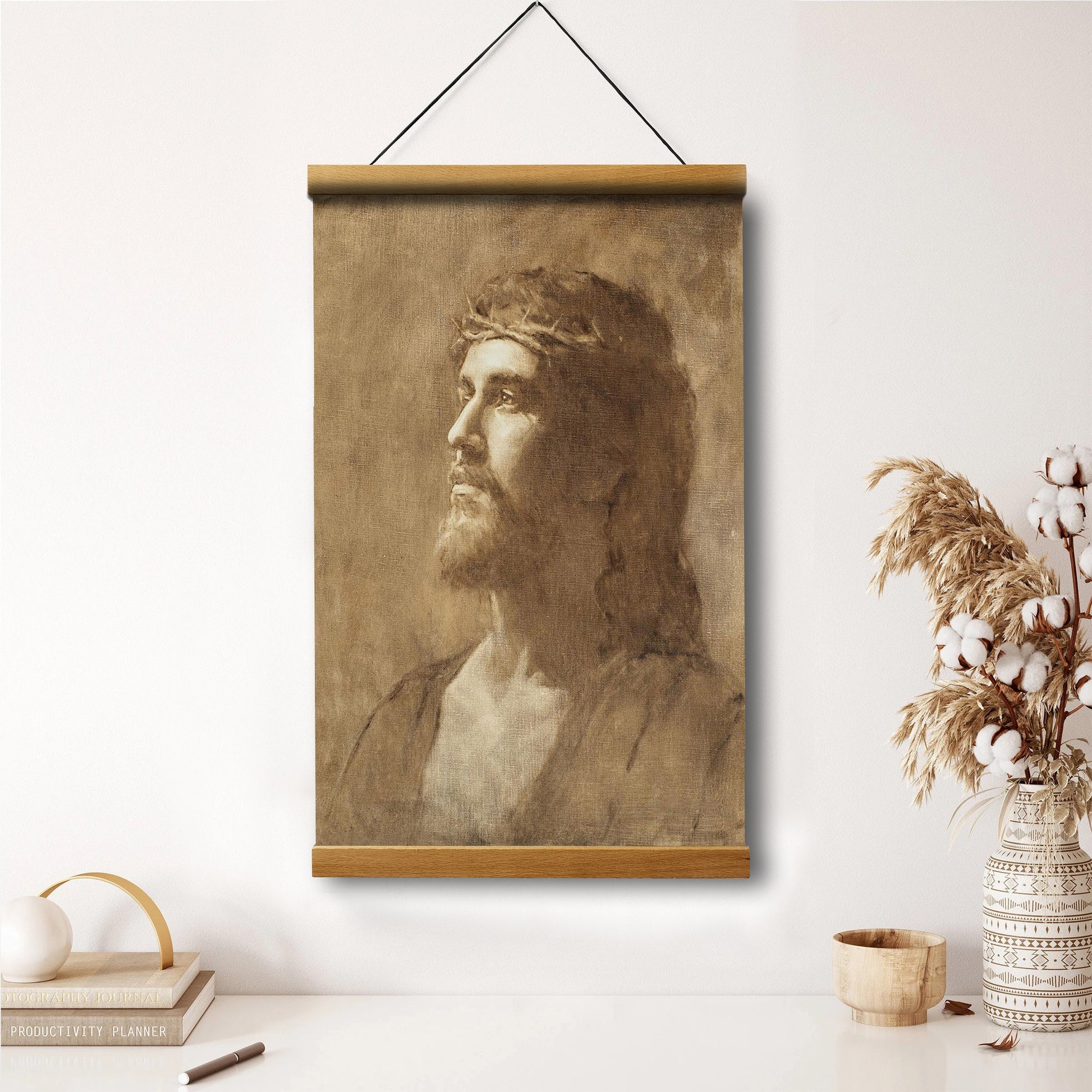 King Of Kings Hanging Canvas Wall Art - Jesus Picture - Jesus Portrait Canvas - Religious Canvas