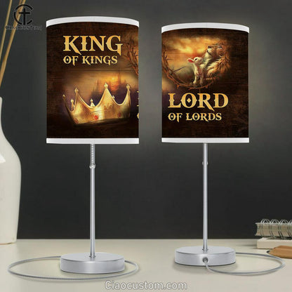 King Of Kings Lord Of Lords Table Lamp - Golden Crown Jesus Lion And Lamb Table Lamp Art - Christian Lamp Art Decor - Bible Verse Table Lamp