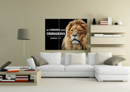 King Of Lions Joshua 19 Be Strong And Courageous Wall Art - Christian Canvas Wall Art