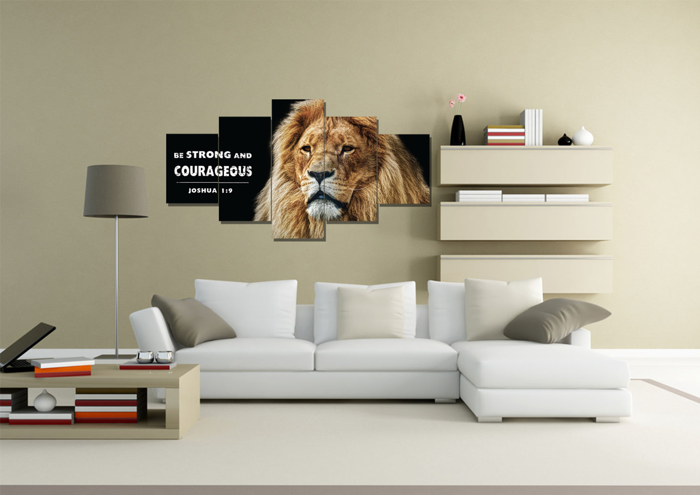 King Of Lions Joshua 19 Be Strong And Courageous Wall Art - Christian Canvas Wall Art