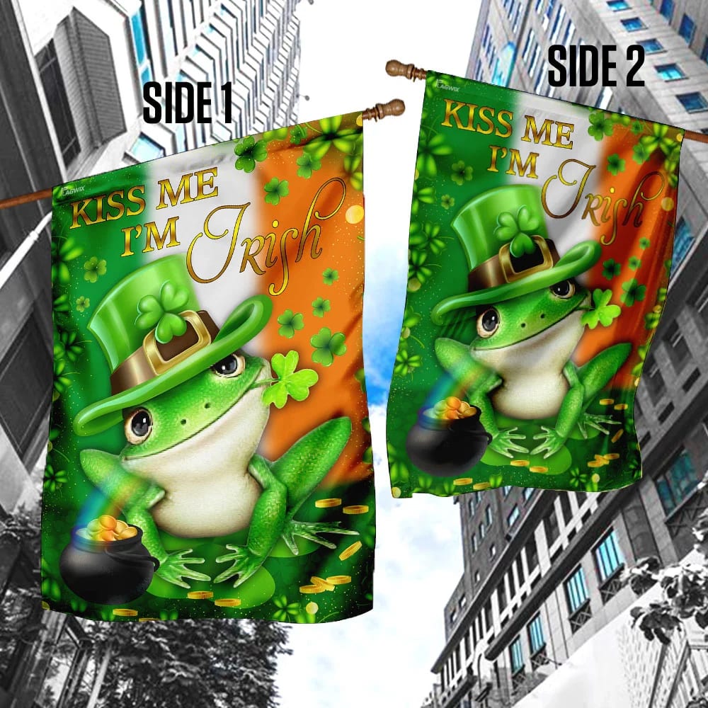 Kiss Me I'm Irish Frog St. Patrick's Day House Flag - St Patrick's Day Garden Flag - St. Patrick's Day Decorations