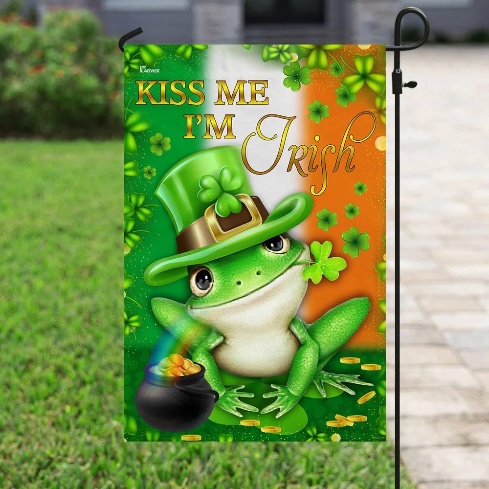 Kiss Me I'm Irish Frog St. Patrick's Day House Flag - St Patrick's Day Garden Flag - St. Patrick's Day Decorations