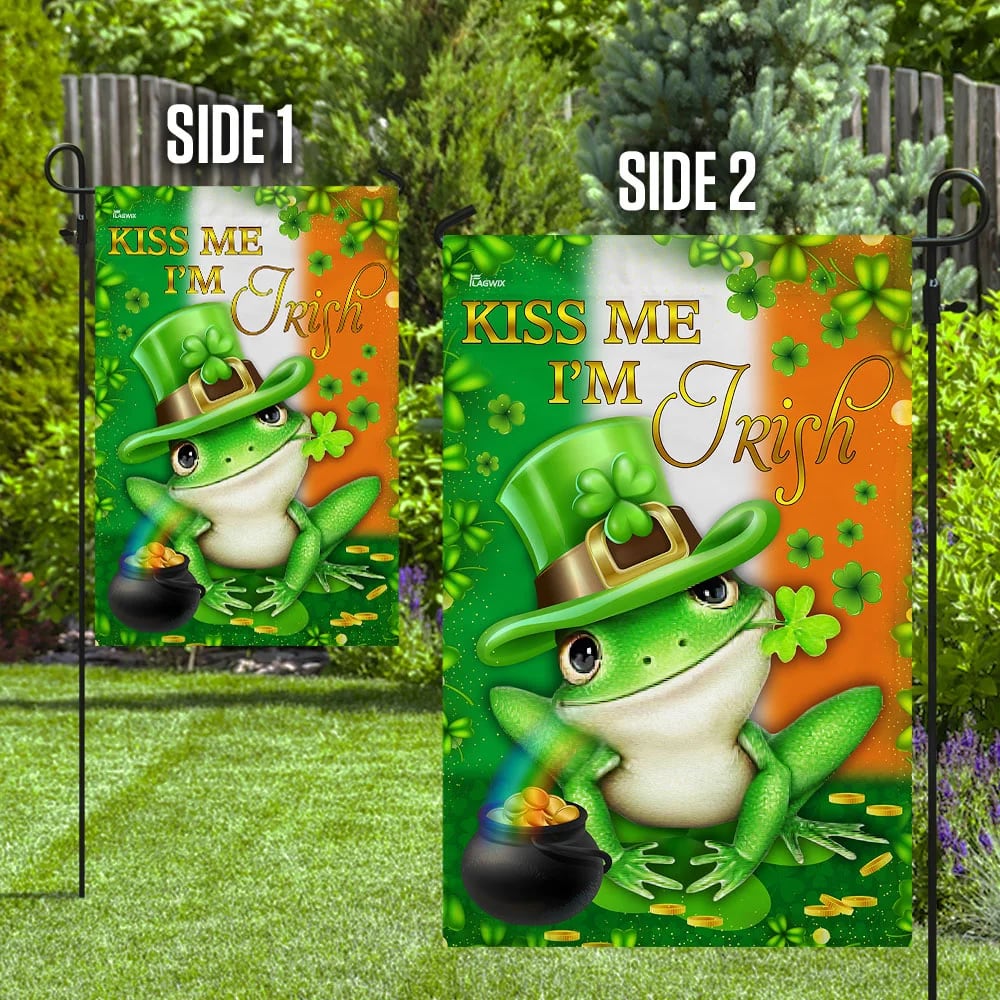 Kiss Me I'm Irish Frog St. Patrick's Day House Flag - St Patrick's Day Garden Flag - St. Patrick's Day Decorations