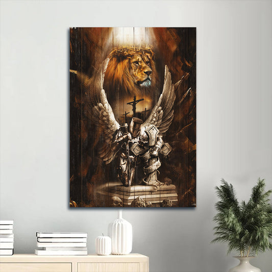 Knight Drawing Lion Of Judah Jesus On The Cross Canvas Wall Art - Christian Gift