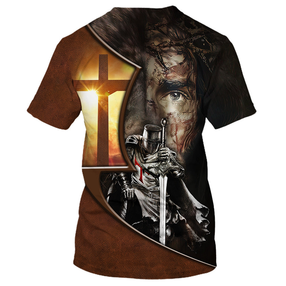 Knight Kneel In Front Of Lion Jesus Christ Warrior 3d All Over Print Shirt - Christian 3d Shirts For Men Women