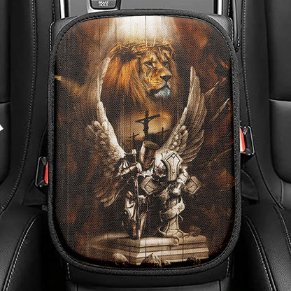 Knight Lion Of Judah Jesus On The Cross Seat Box Cover, Lion Car Center Console Cover, Christian Car Interior Accessories