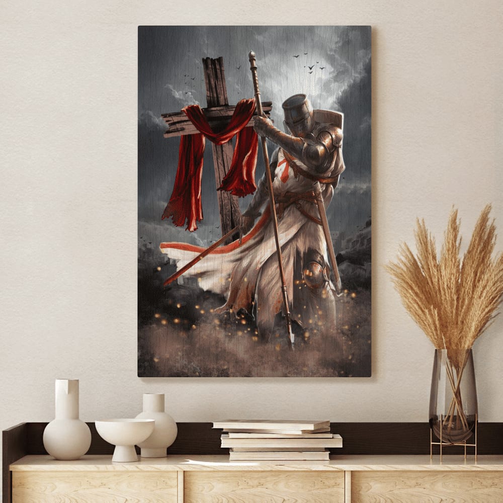 Knight Templar And Cross Jesus Canvas Wall Art - Christian Wall Posters - Religious Wall Decor