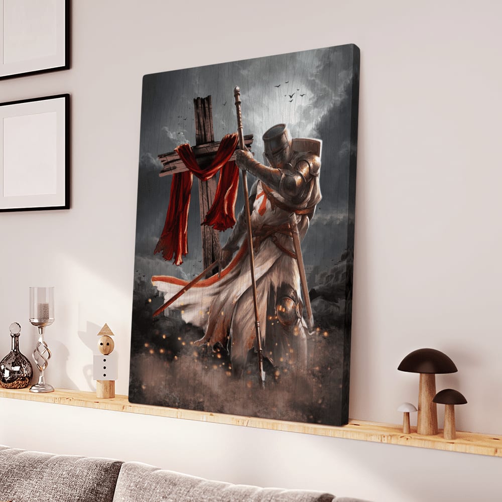 Knight Templar And Cross Jesus Canvas Wall Art - Christian Wall Posters - Religious Wall Decor