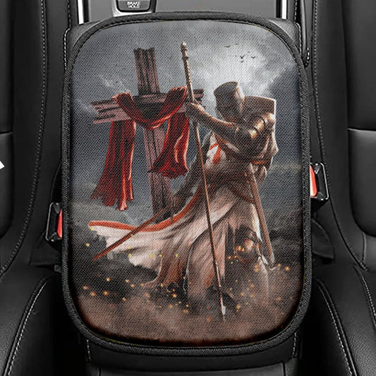 Knight Templar And Cross Jesus Seat Box Cover, Jesus Christ Car Center Console Cover, Christian Car Interior Accessories