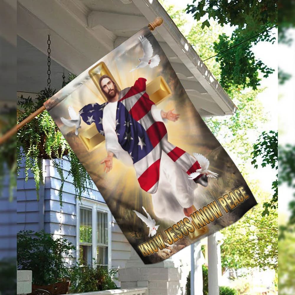 Know Jesus Know Peace Christian Cross House Flag - Christian Garden Flags - Christian Flag - Religious Flags