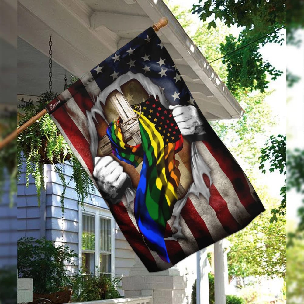 LGBT Christian Cross America U S House Flag - Christian Garden Flags - Christian Flag - Religious Flags