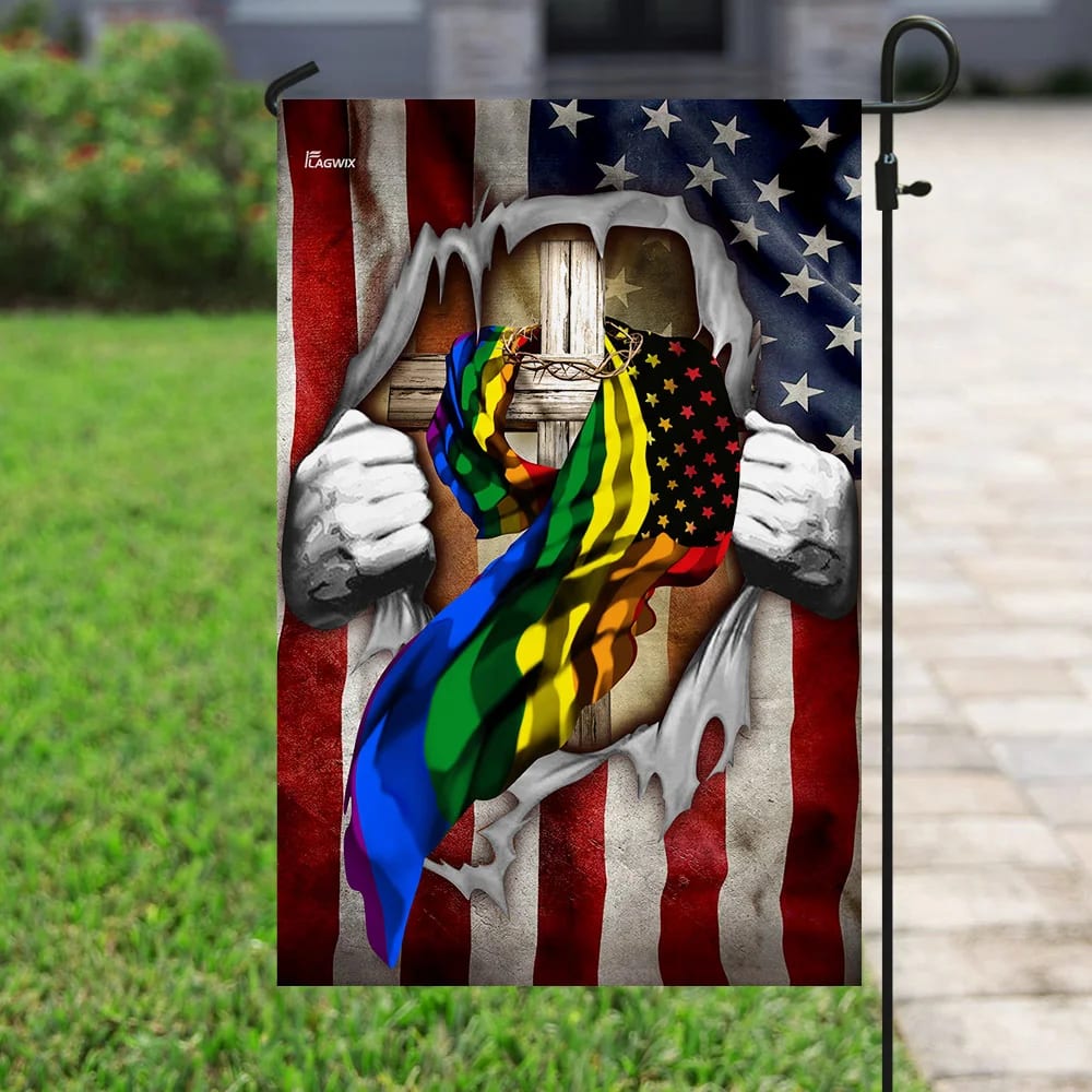 LGBT Christian Cross America U S House Flag - Christian Garden Flags - Christian Flag - Religious Flags