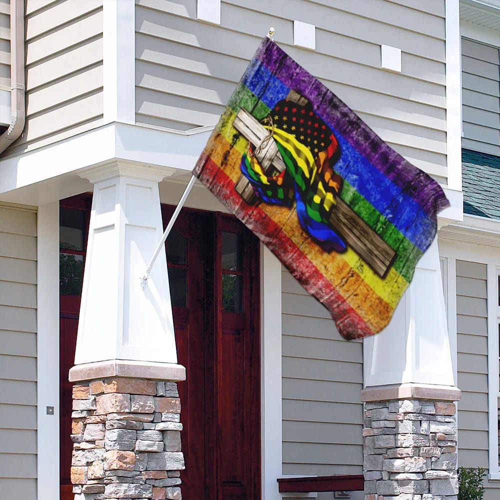 LGBT Christian Cross House Flag - Christian Garden Flags - Christian Flag - Religious Flags