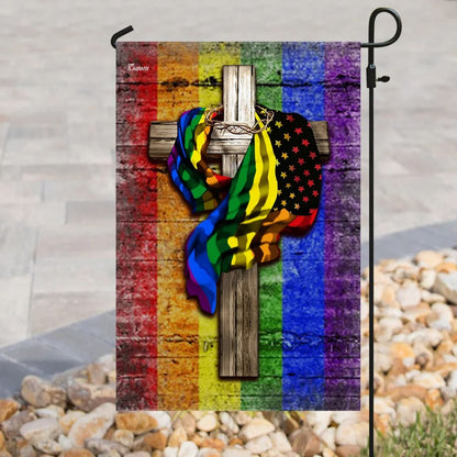 LGBT Christian Cross House Flag - Christian Garden Flags - Christian Flag - Religious Flags