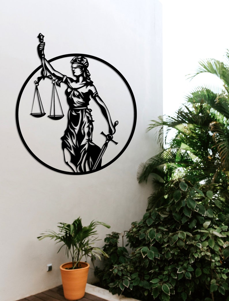 Lady Justice Metal Wall Art - Law Office Gift - Scale of Justice - Themis Justitia - Metal Wall Art - Lawyer Gift