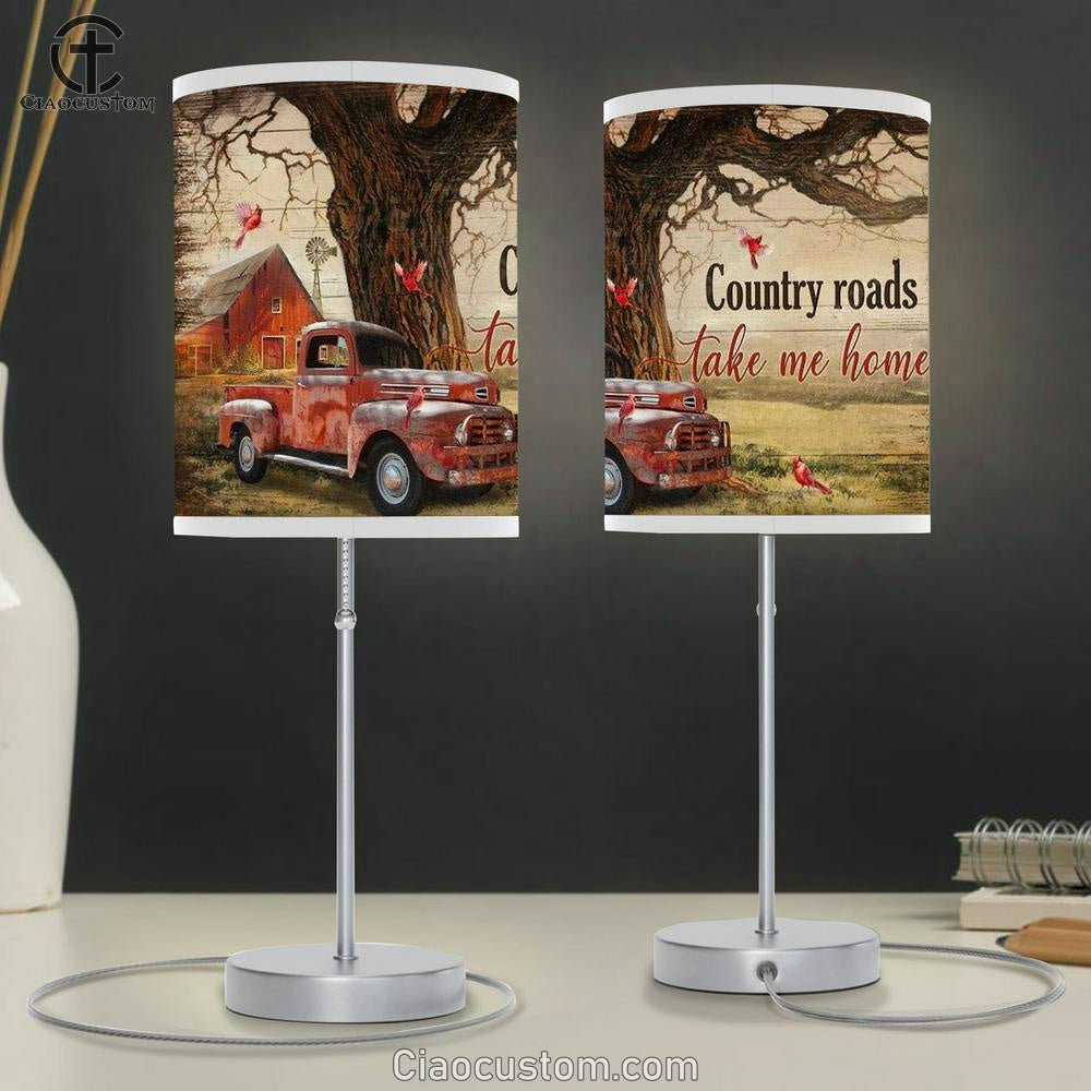 Ladybug Car, Cardinal, Countryside Painting, Country Roads Take Me Home Table Lamp