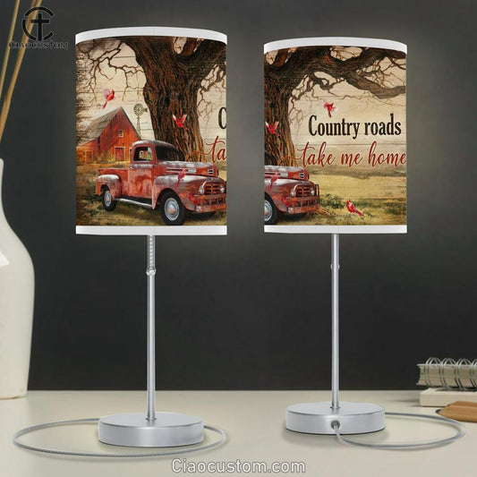 Ladybug Car, Cardinal, Countryside Painting, Country Roads Take Me Home Table Lamp