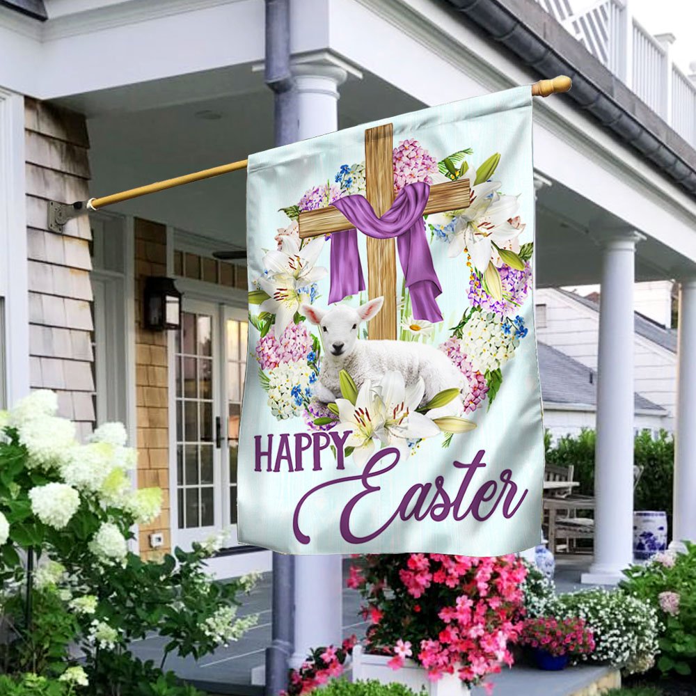 Lamb Christian Cross Happy Easter Flag - Religious Easter House Flags - Christian Flag