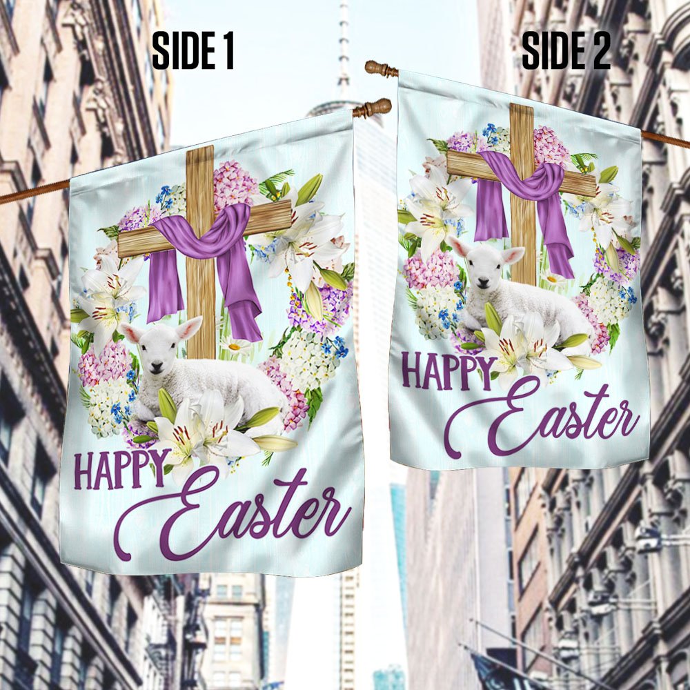 Lamb Christian Cross Happy Easter Flag - Religious Easter House Flags - Christian Flag