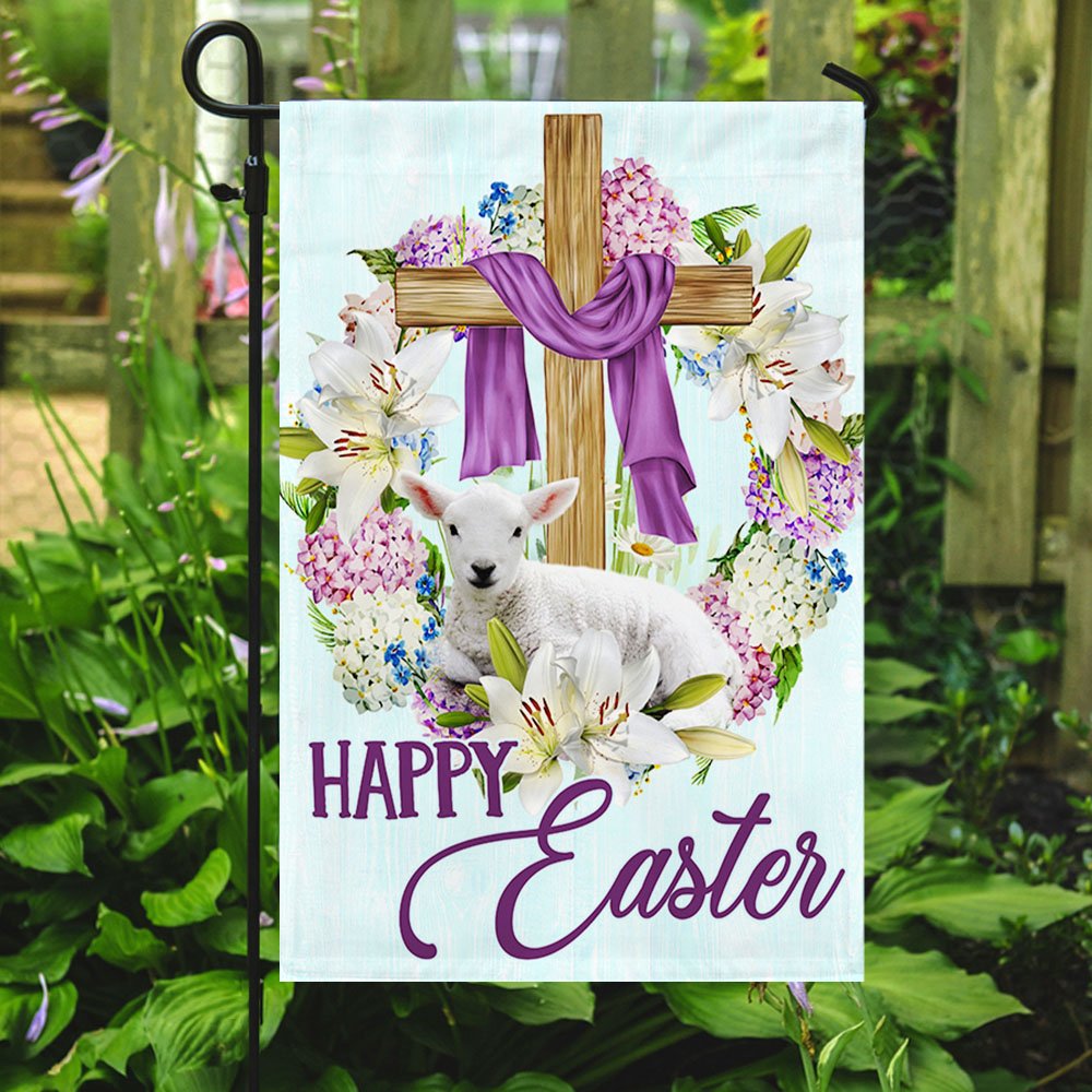 Lamb Christian Cross Happy Easter Flag - Religious Easter House Flags - Christian Flag