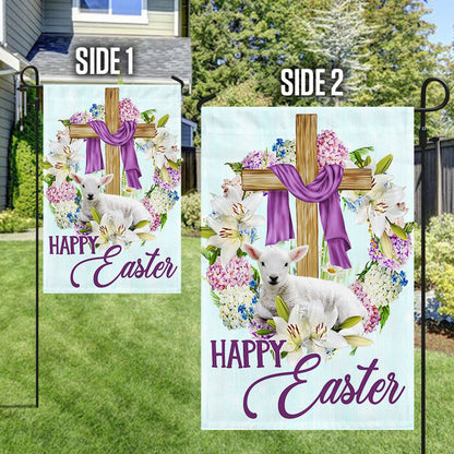 Lamb Christian Cross Happy Easter Flag - Religious Easter House Flags - Christian Flag