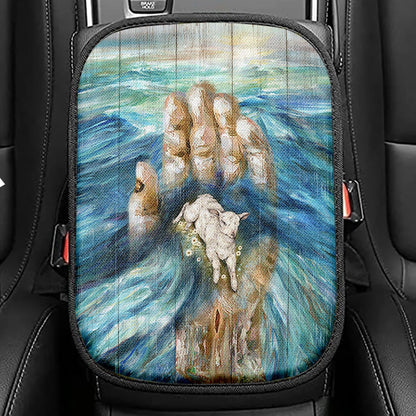 Lamb In God's Hand Seat Box Cover, Bible Verse Car Center Console Cover, Inspirational Car Interior Accessories
