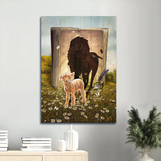 Lamb Of God Daisy Field White Butterfly Canvas Wall Art - Christian Gift
