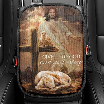 Lamb Of God, Dove Of Peace, Jesus, Cross, Give It To God And Go To Sleep Car Center Console Cover, Christian Armrest Seat Cover, Bible Seat Box Cover