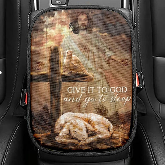 Lamb Of God, Dove Of Peace, Jesus, Cross, Give It To God And Go To Sleep Car Center Console Cover, Christian Armrest Seat Cover, Bible Seat Box Cover