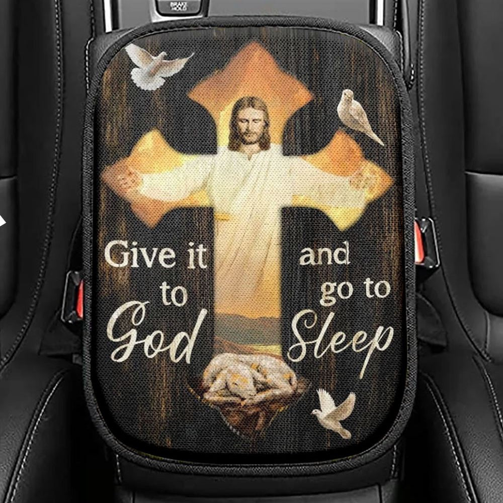 Lamb Of God, Dove Of Peace, Jesus Cross, Give It To God Car Center Console Cover, Christian Armrest Seat Cover, Bible Seat Box Cover