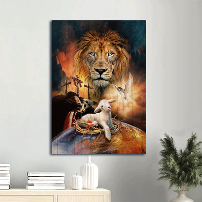 Lamb Of God Holy Spirit Dove Lion Of Judah Canvas Wall Art - Christian Gift