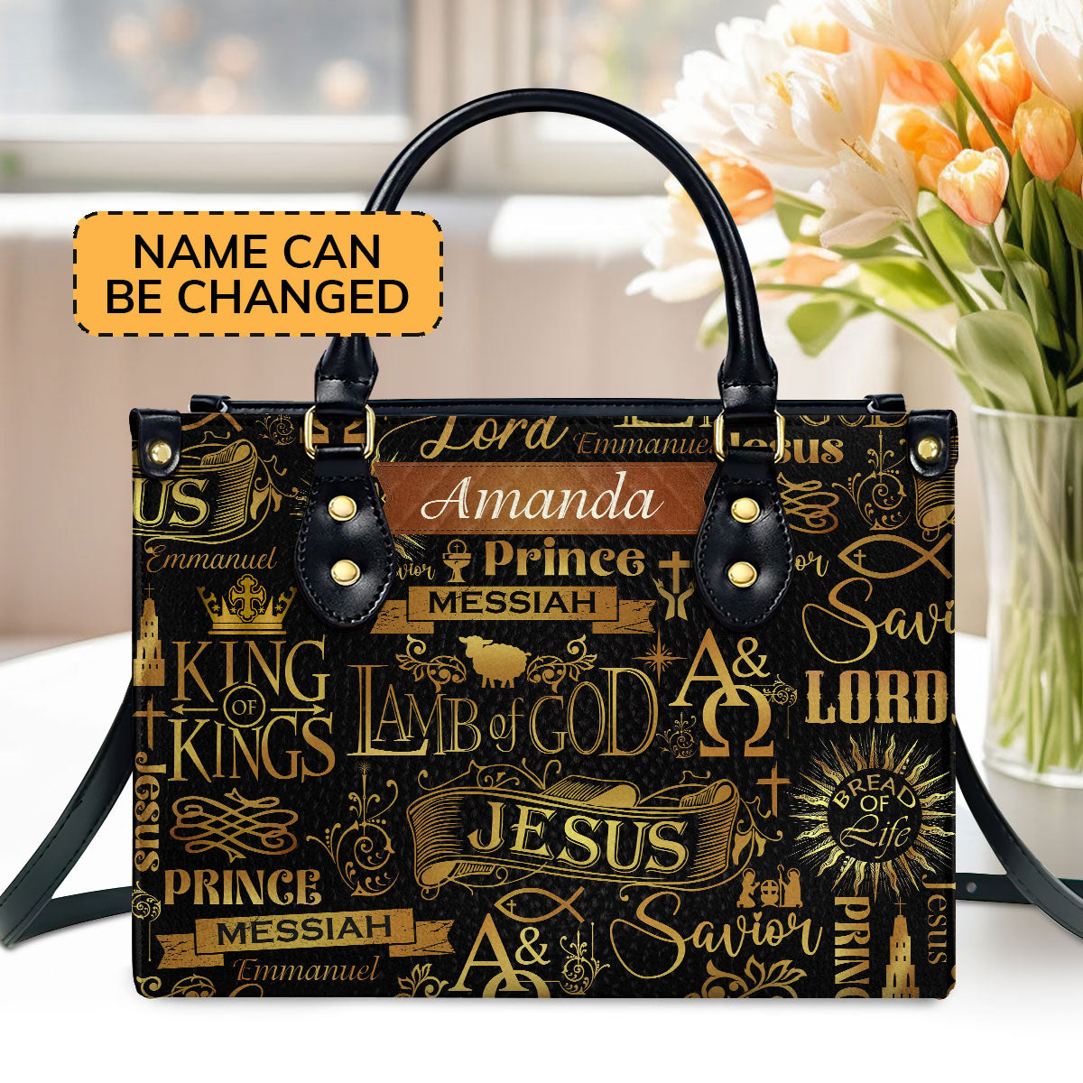 Lamb Of God  Personalized Leather Handbag With Zipper - Inspirational Gift Christian Ladies
