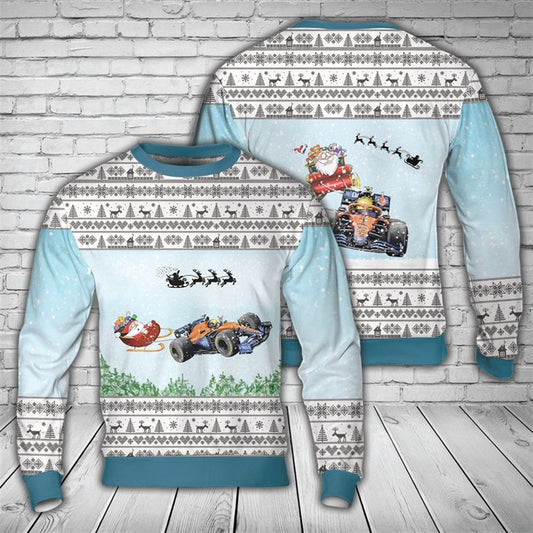 Lando Norris McLaren Santa Formula Motor Racing Ugly Christmas Sweater For Men Women, Best Gift For Christmas, The Beautiful Winter Christmas Outfit