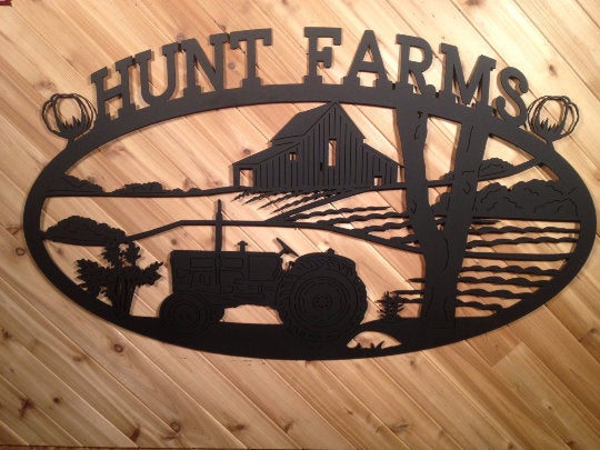 Large Custom Metal Sign - Tractor And Barn With Farm Name