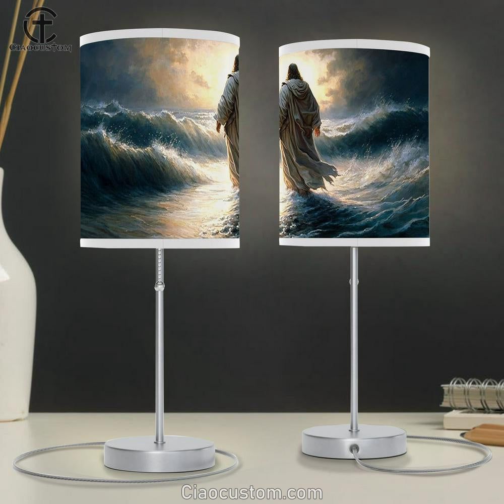 Large Jesus Walking On Water Table Lamp - Jesus Christ Picture - Christian Home Decor