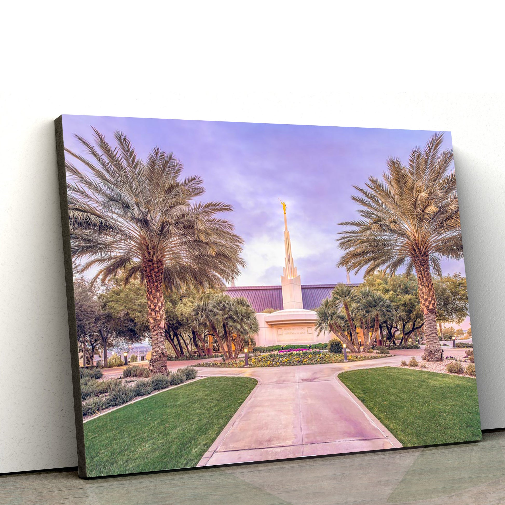 Las Vegas Nevada Temple Palm Trees Canvas Wall Art - Jesus Christ Picture - Canvas Christian Wall Art