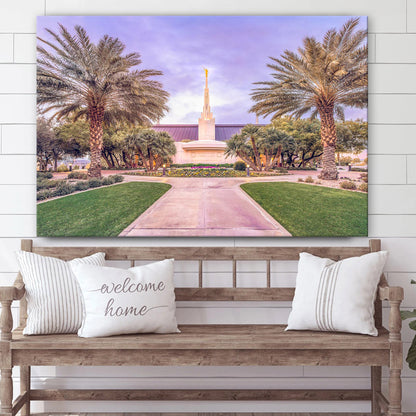 Las Vegas Nevada Temple Palm Trees Canvas Wall Art - Jesus Christ Picture - Canvas Christian Wall Art