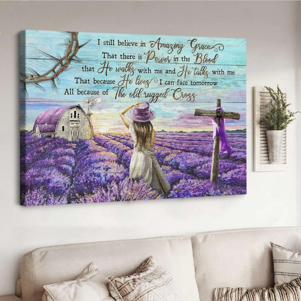 Lavender Field Beautiful Little Girl I Still Believe In Amazing Grace Jesus Canvas Wall Art - Christian Poster - Religious Wall Decor
