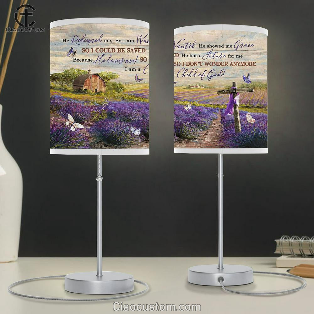 Lavender Flower Field I Am A Child Of God Table Lamp Art - Christian Lamp Art Decor - Bible Verse Table Lamp