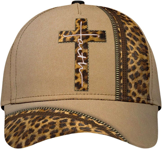 Leopard Faith Jesus Cross All Over Print Baseball Cap - Christian Hats For Men Women