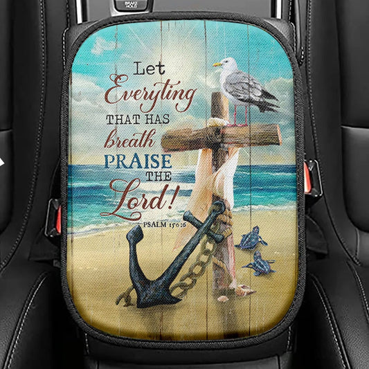 Let Everything That Has Breath Seat Box Cover, Anchor Wooden Cross Pretty Seagull Car Center Console Cover, Christian Car Interior Accessories