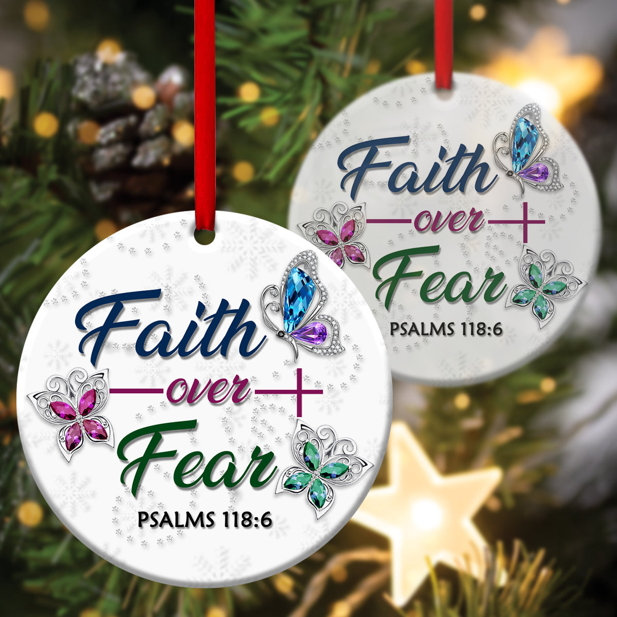 Let Faith Be Bigger Than Fear - Butterfly Ceramic Circle Ornament - Ornaments Hanging Gift - Nativity Ornaments